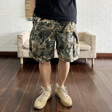 Aidase High Street Fashion Leaf Printed Shorts for Men Multi Pockets Loose Streetwear 24ss Y2k Youth Male Workwear Baggy Half Pants aidase-shop